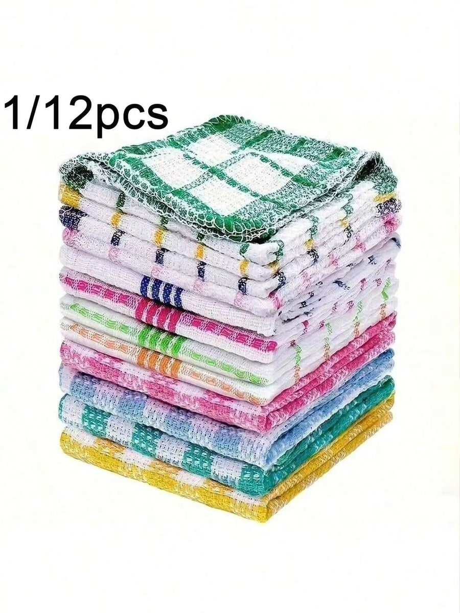 1/12pcs Plaid Dish Cloths - Quick-Drying Absorbent Kitchen Towels For Hand Washing, Square Space Theme Dish Cloths, Suitable For Living Room Cleaning And Drying, No Electricity Required
